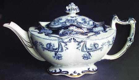 Iris Blue (Flow Blue) Teapot & Lid