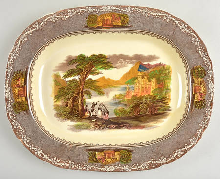 Jenny Lind Brown Multicolor (Leaf Border) 15" Oval Serving Platter