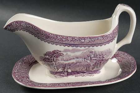 Jenny Lind Lavender (Round) Gravy Boat with Attached Underplate
