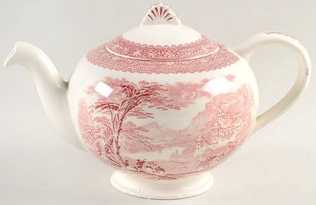 Jenny Lind Pink (Off White Background) Teapot & Lid