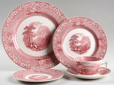 Jenny Lind Pink (Off White Background) 5 Piece Place Setting