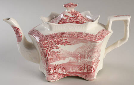 Jenny Lind Pink (Off White Background) Teapot & Lid