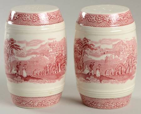 Jenny Lind Pink (Off White Background) Barrel Shape Salt and Pepper Set