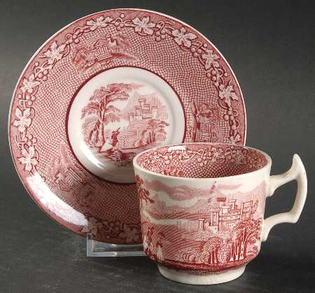 Jenny Lind Pink (Off White Background) Flat Demitasse Cup & Saucer Set