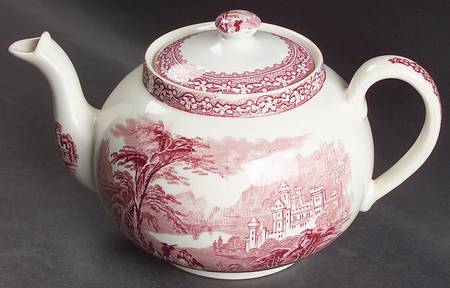 Jenny Lind Pink (Off White Background) Teapot & Lid