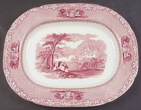 Jenny Lind Pink (Off White Background) 13" Oval Serving Platter