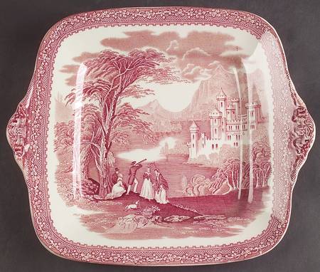 Jenny Lind Pink (Off White Background) Square Handled Cake Plate