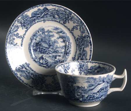 Rural Scenes Blue (Round) Flat Cup & Saucer Set