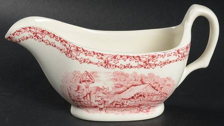 Rural Scenes Red (Round) Gravy Boat
