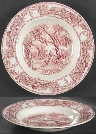 Rural Scenes Red (Round) Rim Soup Bowl