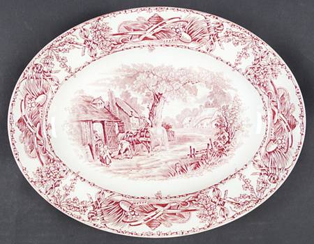 Rural Scenes Red (Round) 12" Oval Serving Platter