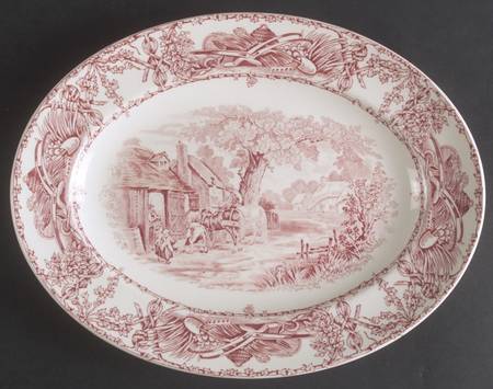Rural Scenes Red (Round) 11" Oval Serving Platter