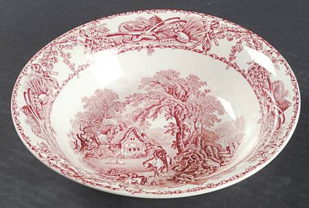 Rural Scenes Red (Round) Fruit/Dessert (Sauce) Bowl