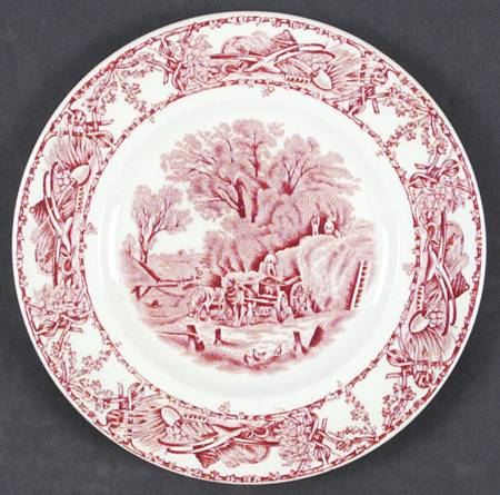 Rural Scenes Red (Round) Bread & Butter Plate