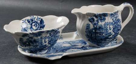 Tonquin Blue Mini Creamer & Open Sugar with Tray