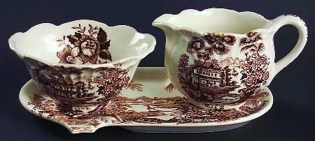Tonquin Brown Mini Creamer & Open Sugar with Tray
