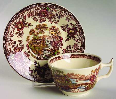 Tonquin Brown Multicolor (Cream) Flat Cup & Saucer Set