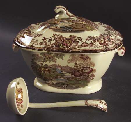 Tonquin Brown Multicolor (Cream) Tureen & Lid w/Ladle