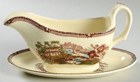 Tonquin Brown Multicolor (Cream) Gravy Boat & Underplate/Relish