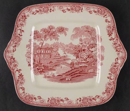 Tonquin Red Pink Square Handled Cake Plate