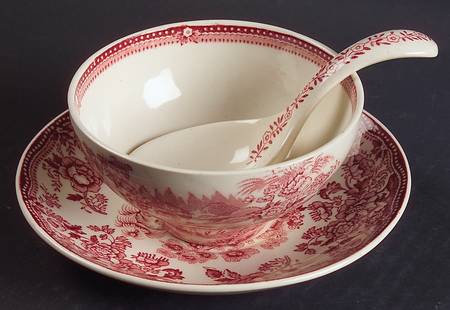 Tonquin Red Pink Mayonnaise & Ladle w/Underplate