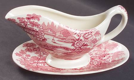 Tonquin Red Pink Individual Gravy Boat & Plate