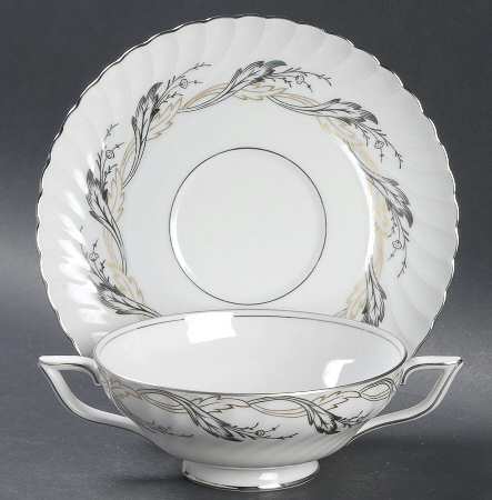 Golden Silver Footed Cream Soup Bowl & Saucer Set
