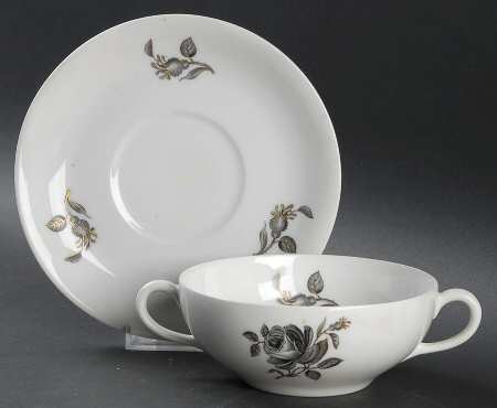 Black Rose Flat Cream Soup Bowl & Saucer Set