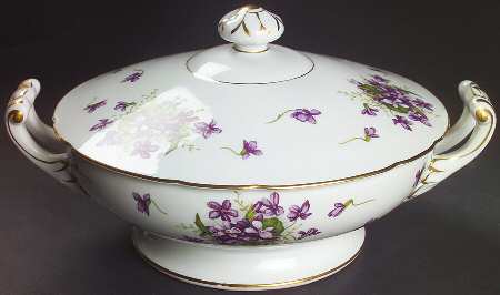 Spring Violets Round Covered Vegetable