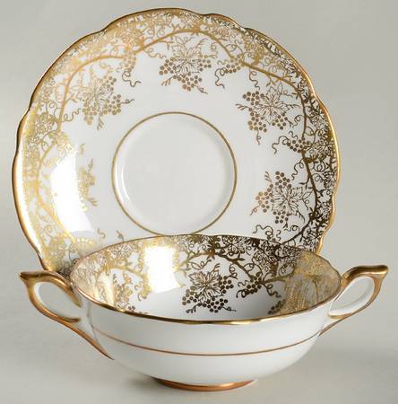 Grape Vine Footed Cream Soup Bowl & Saucer Set