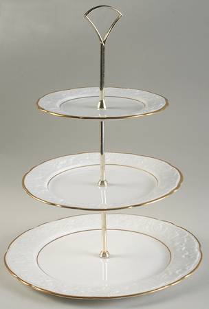 Old English Oak Gold 3-Tiered Serving Tray (DP, SP, BB)