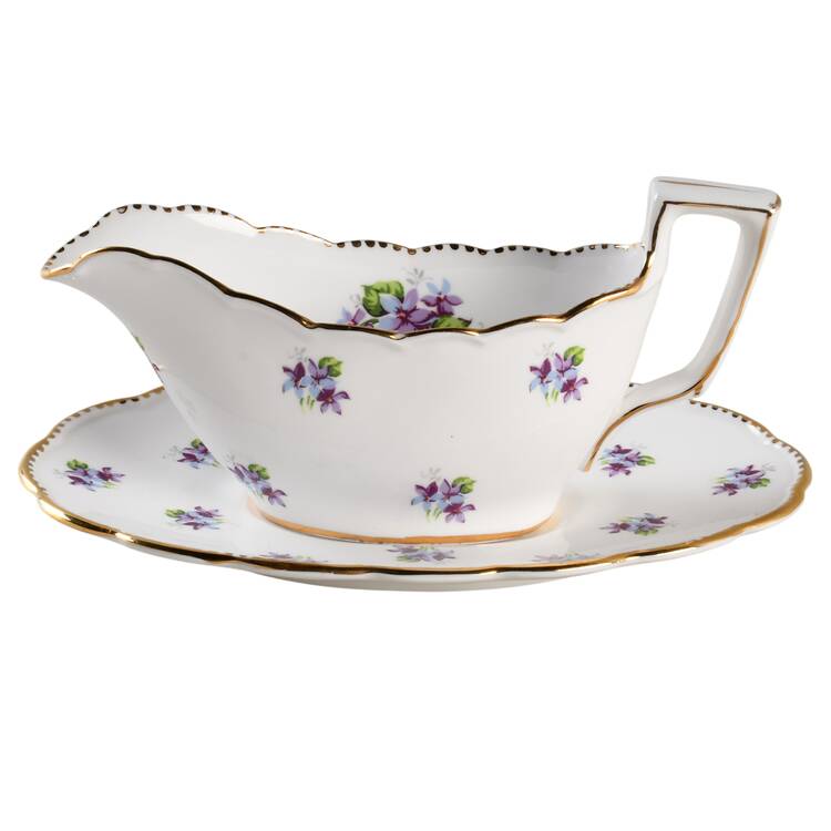 Sweet Violets (Not Embossed, Gold Drops Edge) Gravy Boat & Underplate