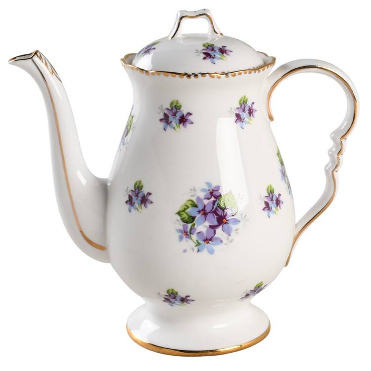 Sweet Violets (Not Embossed, Gold Drops Edge) Mini Coffee Pot & Lid