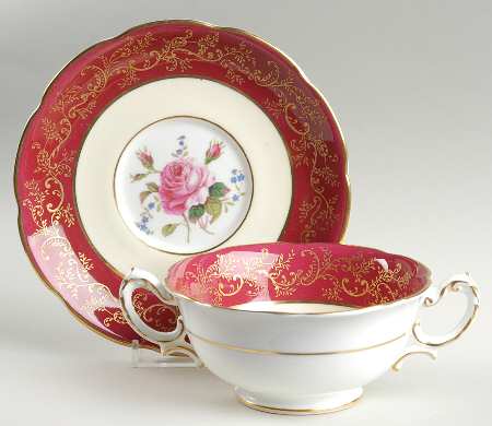Swansea Rose (Magenta) Footed Cream Soup Bowl & Saucer Set