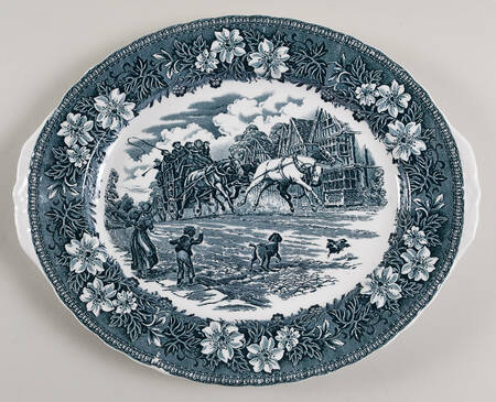 Coaching Taverns Blue 12" Oval Serving Platter