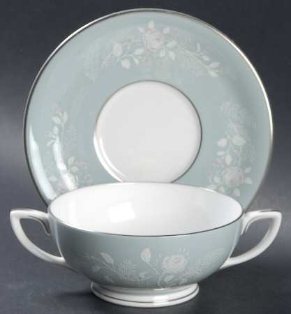 Bridal Rose Footed Cream Soup Bowl & Saucer Set