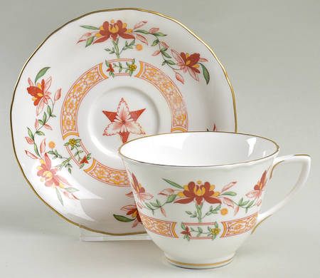 Chamberlain Orange Flat Cup & Saucer Set