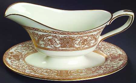 Embassy White and Gold Gravy Boat with Attached Underplate