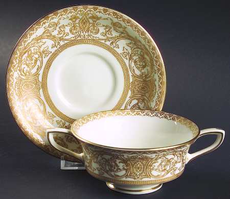 Embassy White and Gold Footed Cream Soup Bowl & Saucer Set