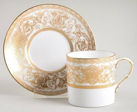Embassy White and Gold Flat Demitasse Cup & Saucer Set