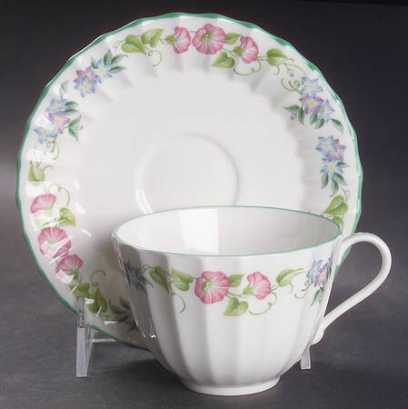 English Garden (Green Trim) Flat Cup & Saucer Set