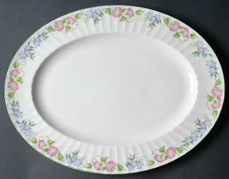 English Garden (Green Trim) 15" Oval Serving Platter