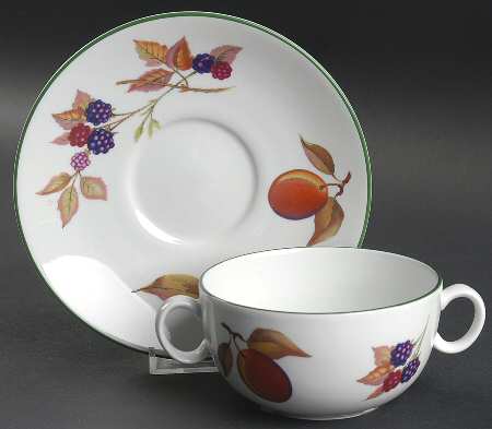 Evesham Vale Flat Cream Soup Bowl & Saucer Set by Royal Worcester
