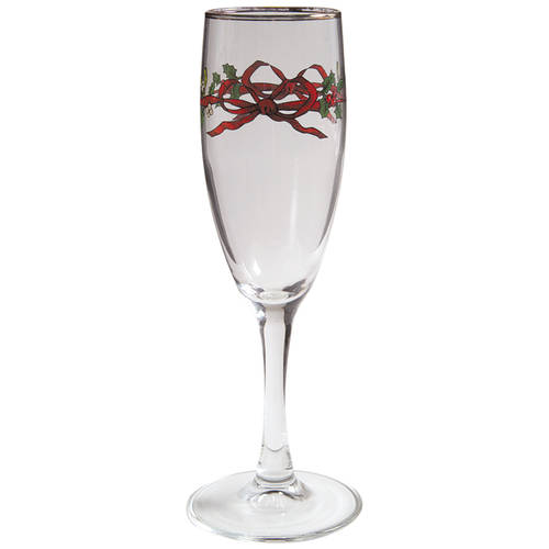 Holly Ribbons 6 Oz Glassware Champagne Flute