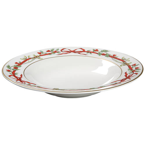 Holly Ribbons Large Rim Soup Bowl