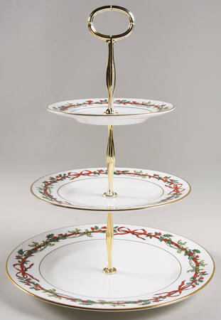 Holly Ribbons 13 7/8"-14 1/4" 3-Tiered Serving Tray(DP,SP,BB) HC