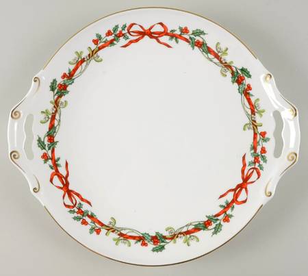 Holly Ribbons Handled Cake Plate