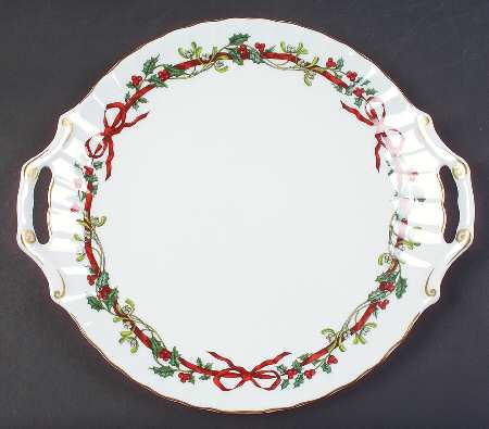 Holly Ribbons Handled Cake Plate