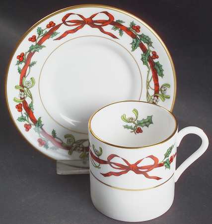 Holly Ribbons Flat Demitasse Cup & Saucer Set
