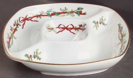Holly Ribbons 1-Piece Square Crudite